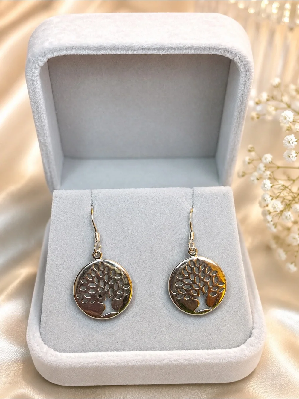 S925 Sterling Silver Tree of Life Dangle Earrings | Round Cutout Design